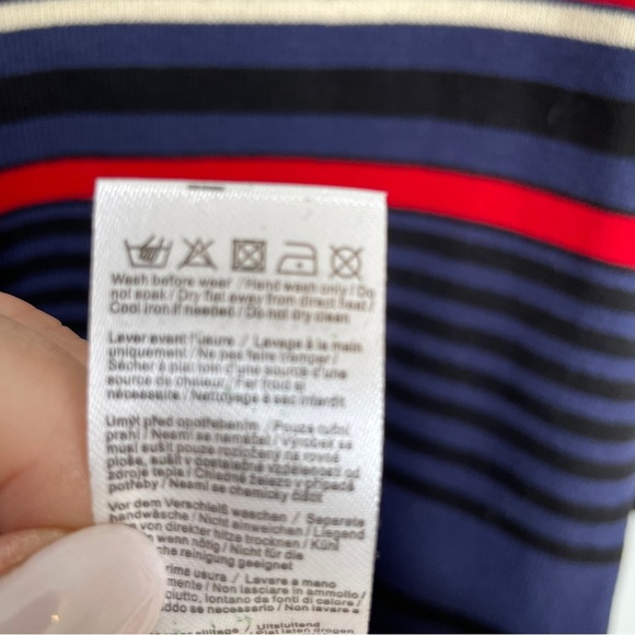 APRICOT Blue and Red Ribbed Sheath Dress with Crew Neck - Picture 11 of 13